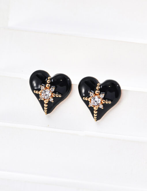 Drop glazed zircon heart earrings 1